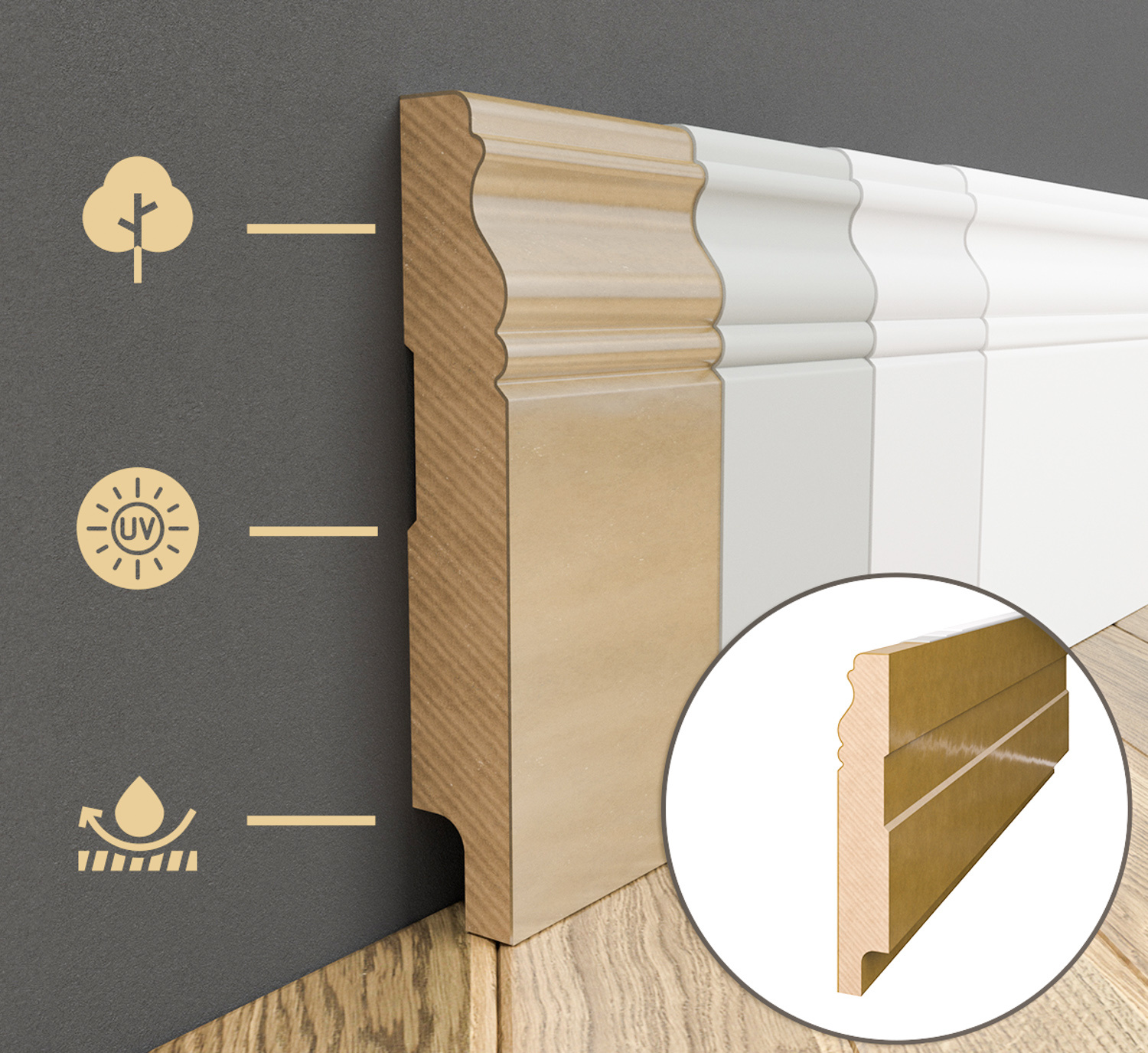 PRÓBKA 20 CM - Listwa przypodłogowa MDF lakierowana biała z wodoodporną powłoką ALEXA 12cm