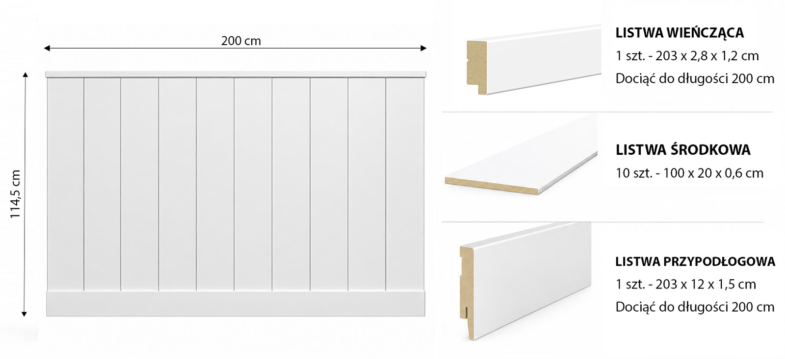 Boazeria ścienna LOFT do malowania - długość 200 cm, wysokość 114,5 cm + Farba Ciemna Oliwka