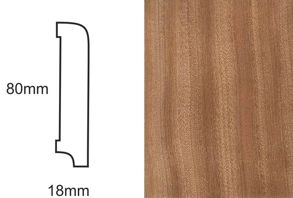 Listwa przypodłogowa Sapella CP80 R10 – schemat techniczny profilu listwy z wymiarami 80x18mm i tekstura drewna Sapella.