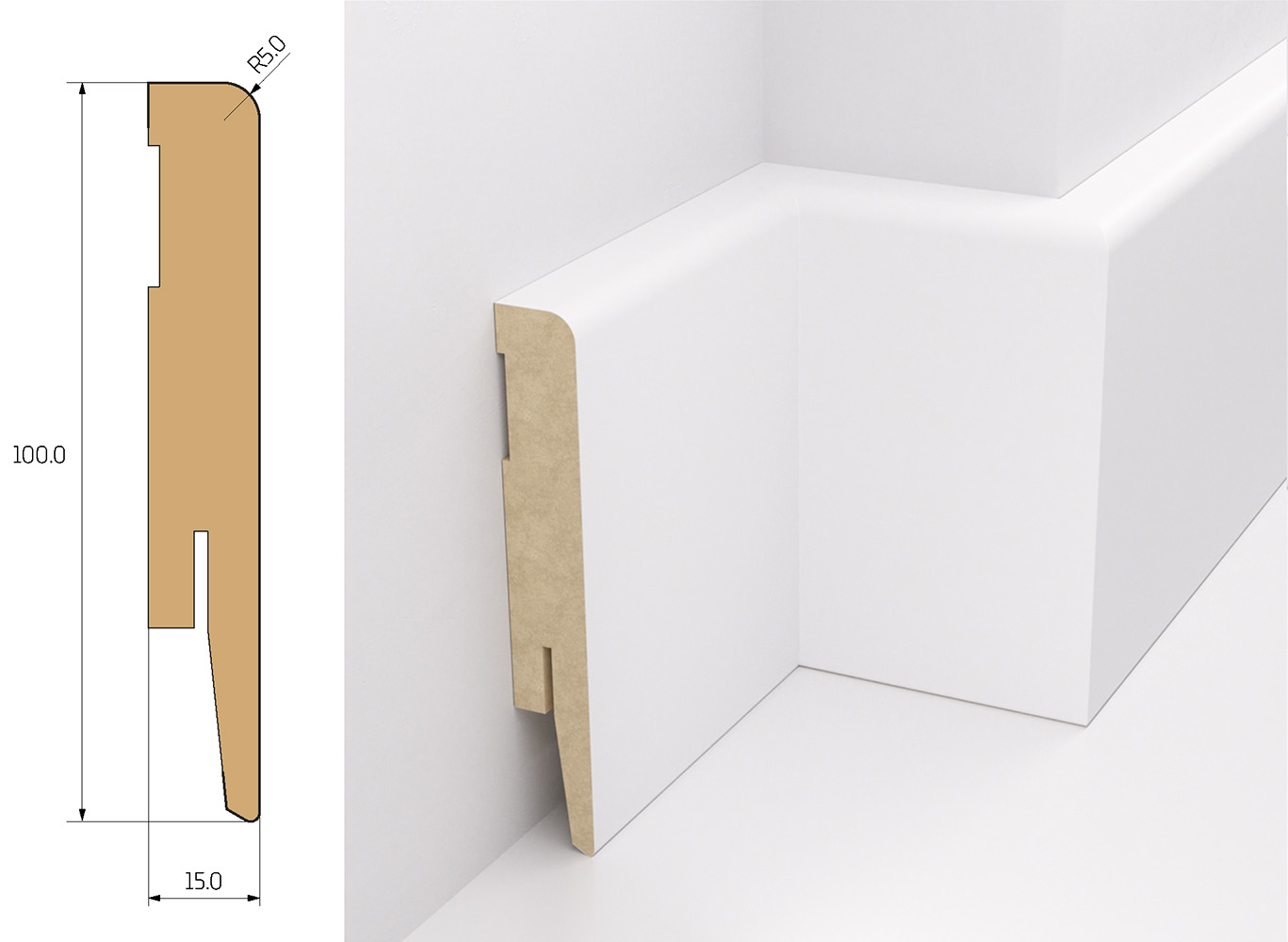 PRÓBKA 20 CM - Listwa przypodłogowa do malowania - TRIO R5 - 10cm