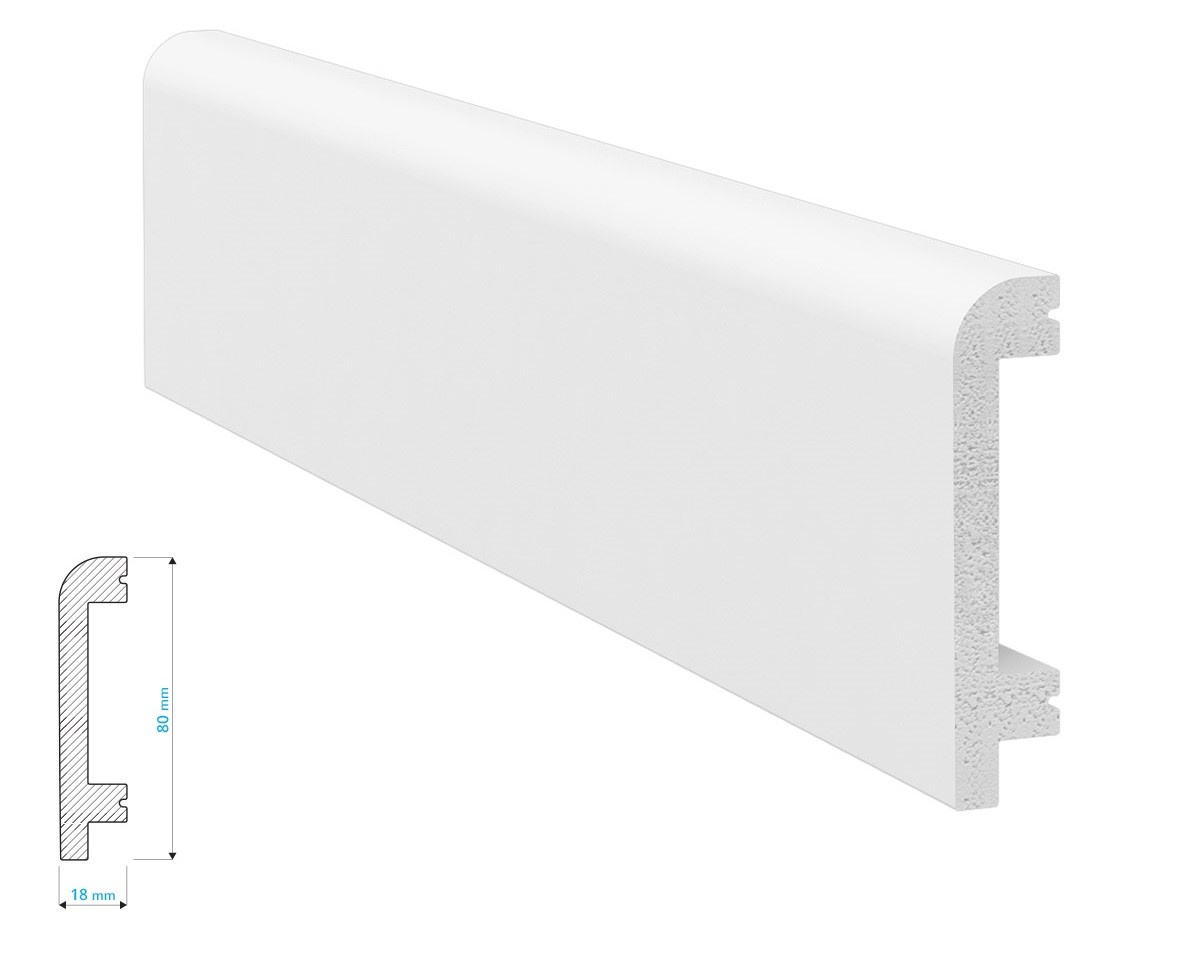 Listwa przypodłogowa Krome P8018 biała z polistyrenu (240 cm x 8 cm x 1,8 cm) wodoodporna