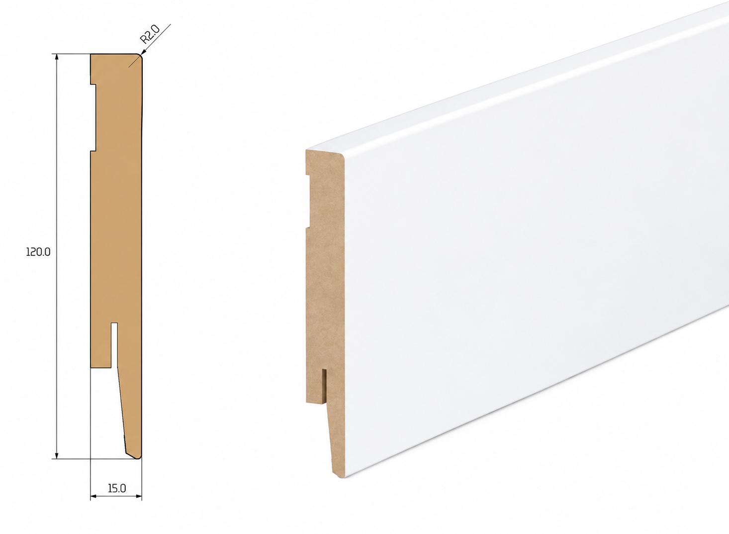Listwa przypodłogowa MDF - PRIMA 12cm - Biała Premium