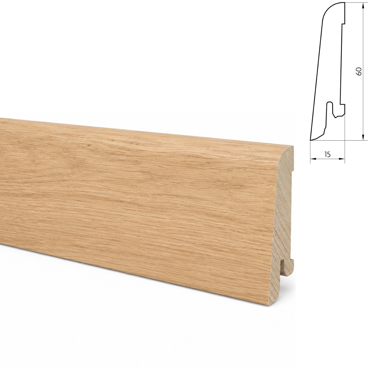 PRÓBKA 20 CM - Listwa przypodłogowa drewniana 60x15 mm - dąb europejski lakierowany