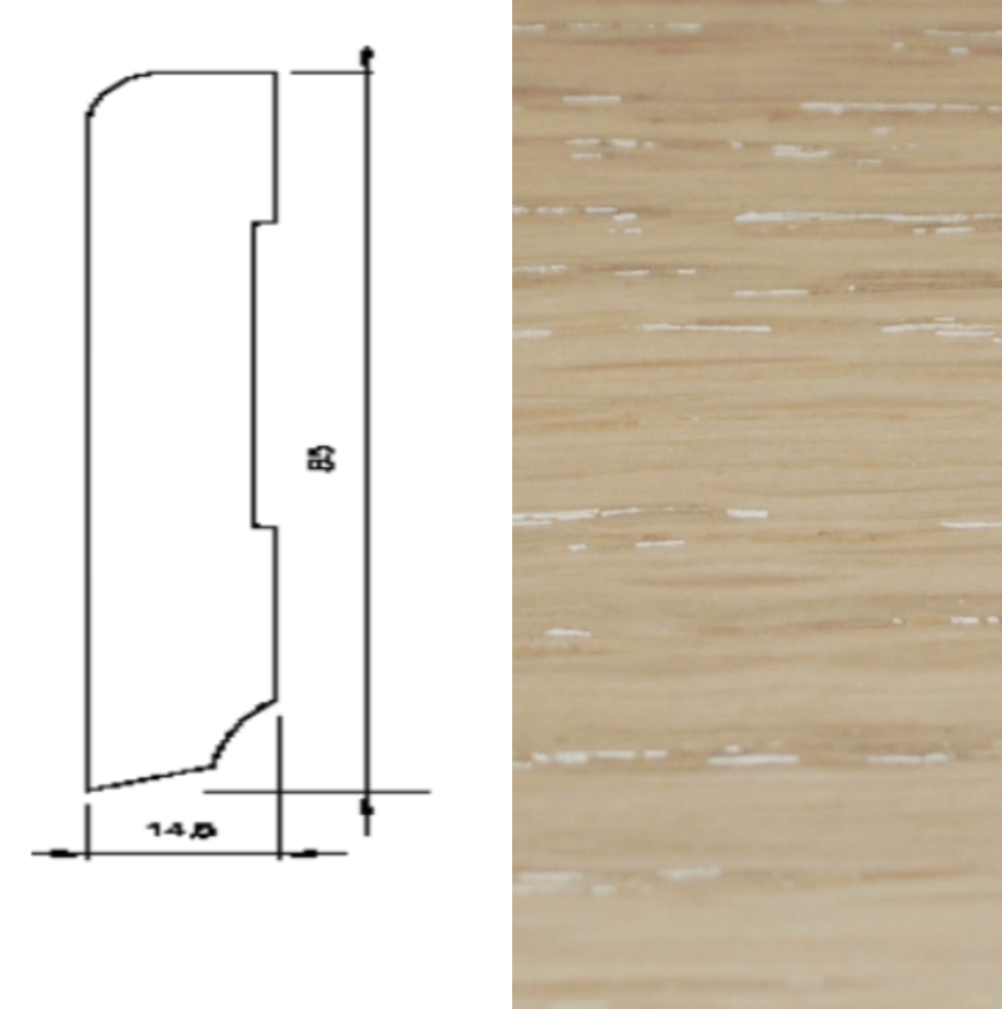 Drewniana listwa przypodłogowa lakierowana 60/16 (240 cm x 6 cm x 1,5 cm) Dąb Cream 