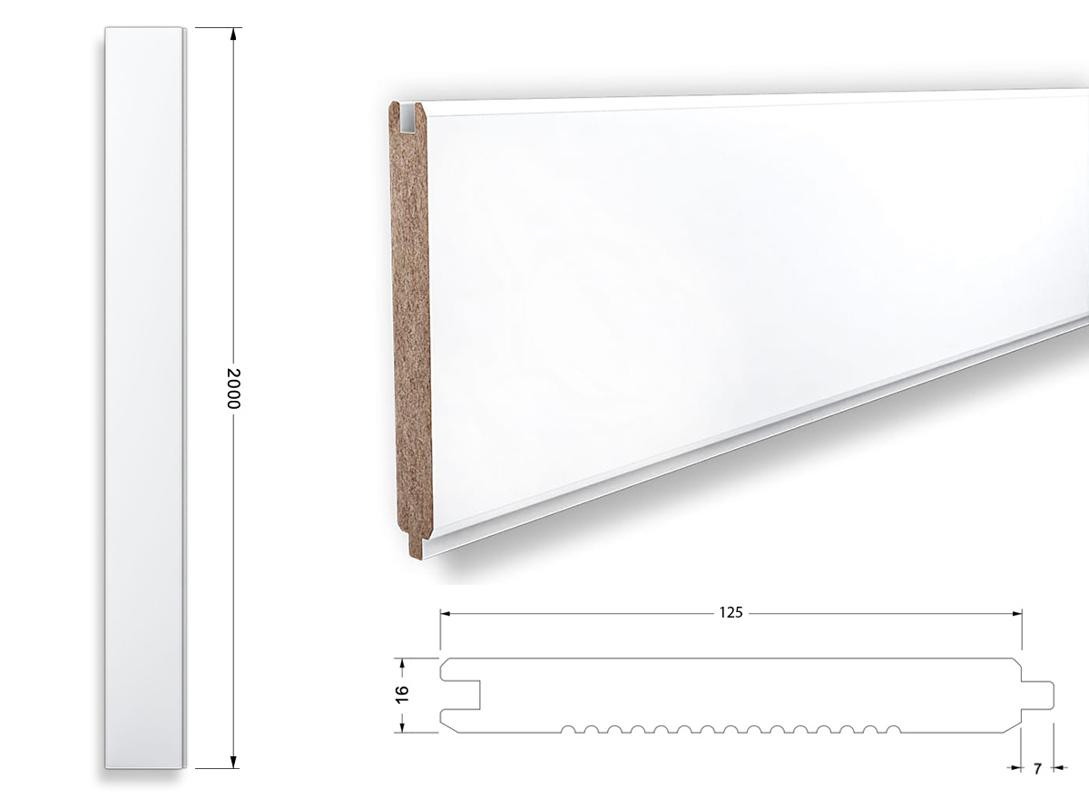 Listwa pionowa do boazerii angielskiej PURE, lakierowana 12,5 x 1,6 x 200 cm