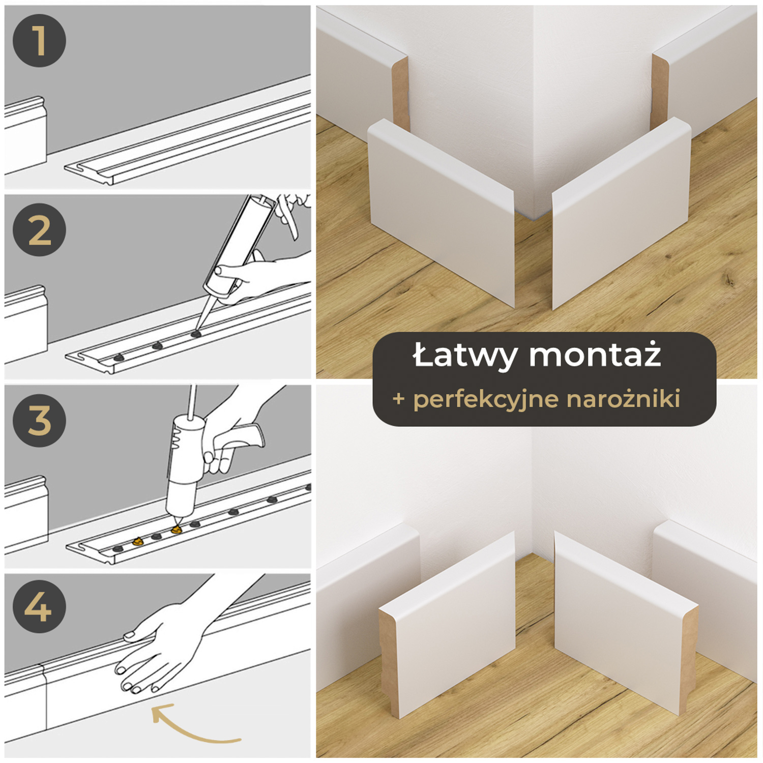 Listwa przypodłogowa MDF lakierowana biała z wodoodporną powłoką TRIO SLIM 6cm - ostatnie 18 metrów