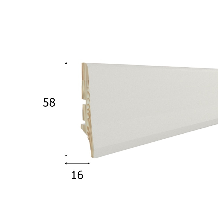 Listwa przypodłogowa drewniana PW58 (220 cm x 5,8 cm x 1,6 cm) lakierowana iglaste białe RAL 9010 półmat