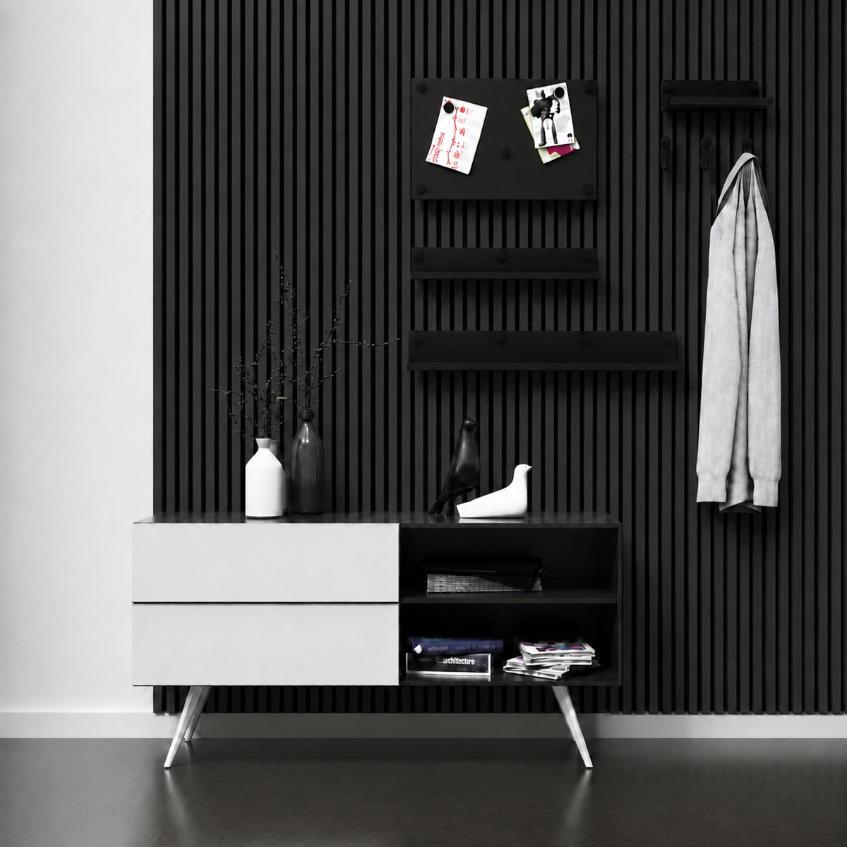 Lamele Fornirowane na filcu akustycznym - Dąb Czarny 60 x 280 cm