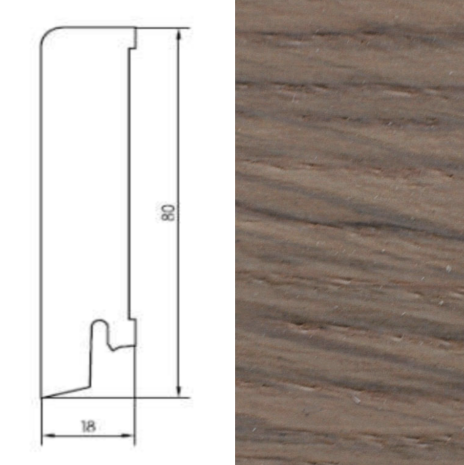 Drewniana listwa przypodłogowa lakierowana 80/18 (240 cm x 8 cm x 1,8 cm) Dąb Latte Macchiato