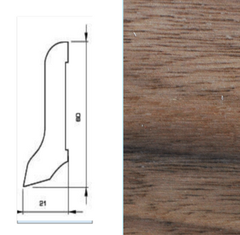 Drewniana listwa przypodłogowa lakierowana 60/22 (240 cm x 6 cm x 2,1 cm) Orzech Amerykański