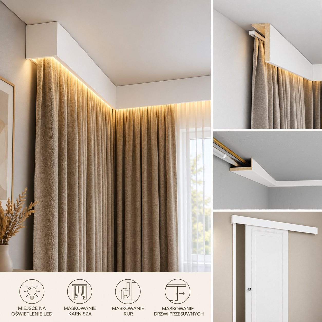 Maskownica kątowa MDF biała listwa maskująca karnisz rury kable 12x6 cm