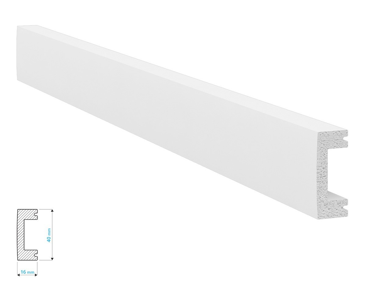 Listwa naścienna i przypodłogowa Krome PN4016 z wysokiej gęstości polistyrenu (240 cm x 4 cm x 1,6 cm) biała, odporna na wilgoć i grzyby