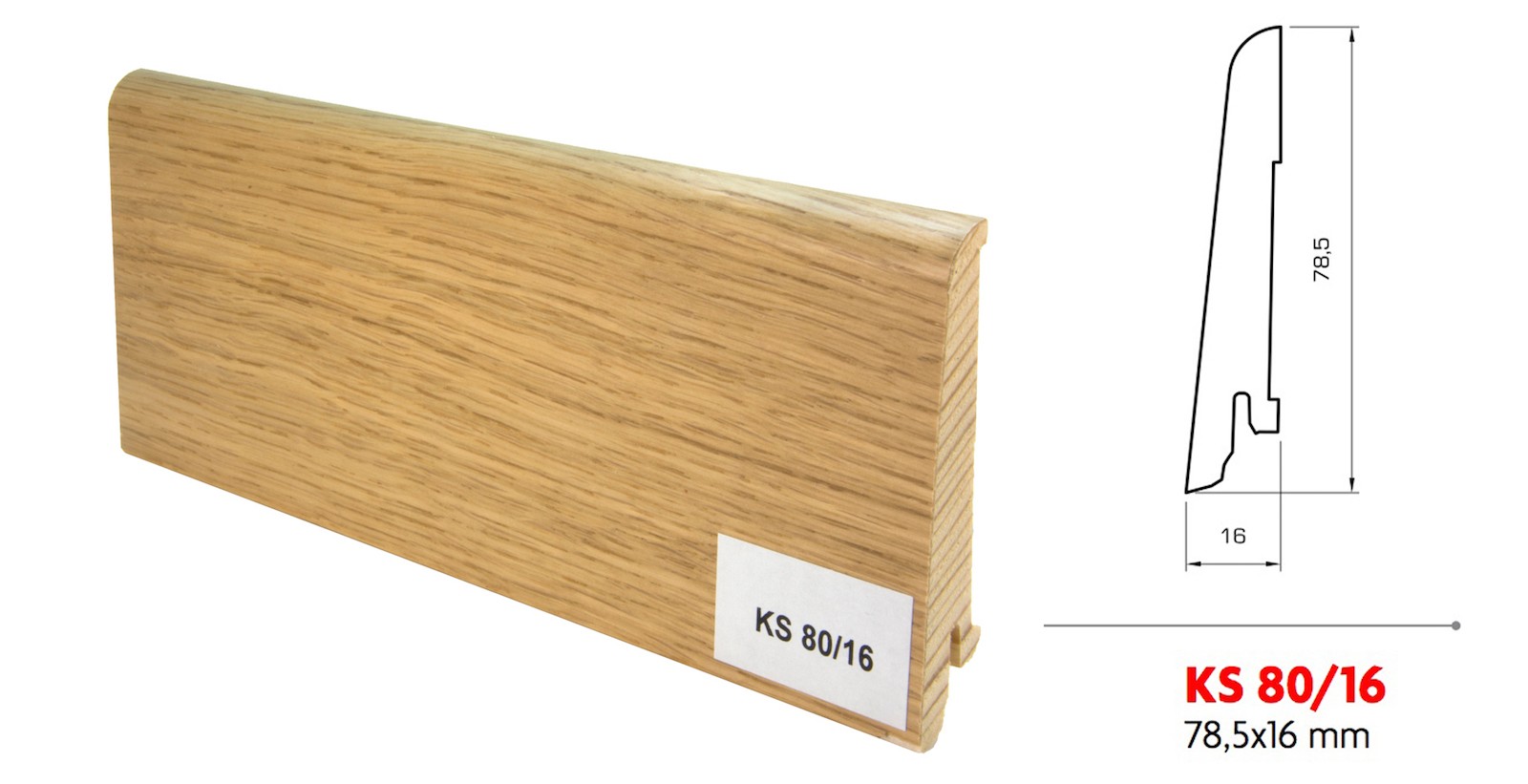 Drewniana listwa przypodłogowa lakierowana KS80 (240 cm x 7,8 cm x 1,6 cm) DĄB EUROPEJSKI