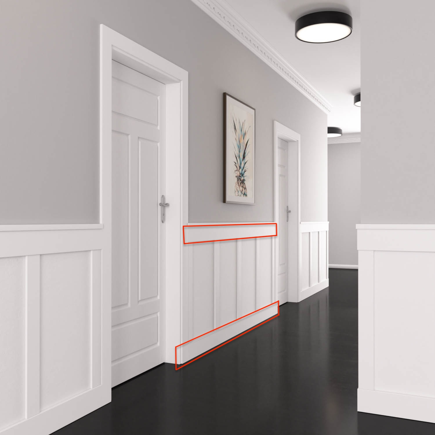 Listwa uniwersalna góra/dół lakierowana do boazerii angielskiej CLASSIC 12cm