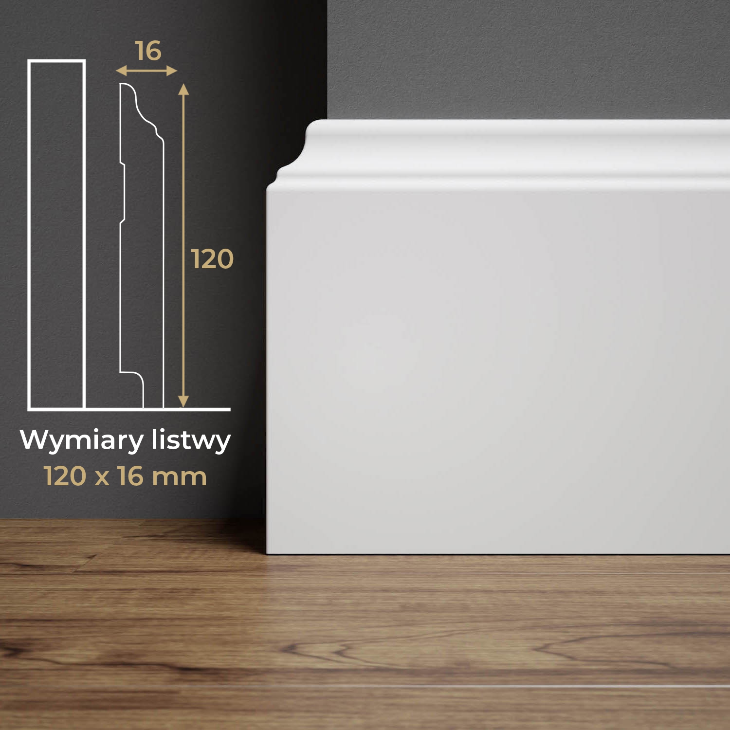 PRÓBKA 20 CM - Listwa przypodłogowa MDF lakierowana biała z wodoodporną powłoką HAVANA 12cm