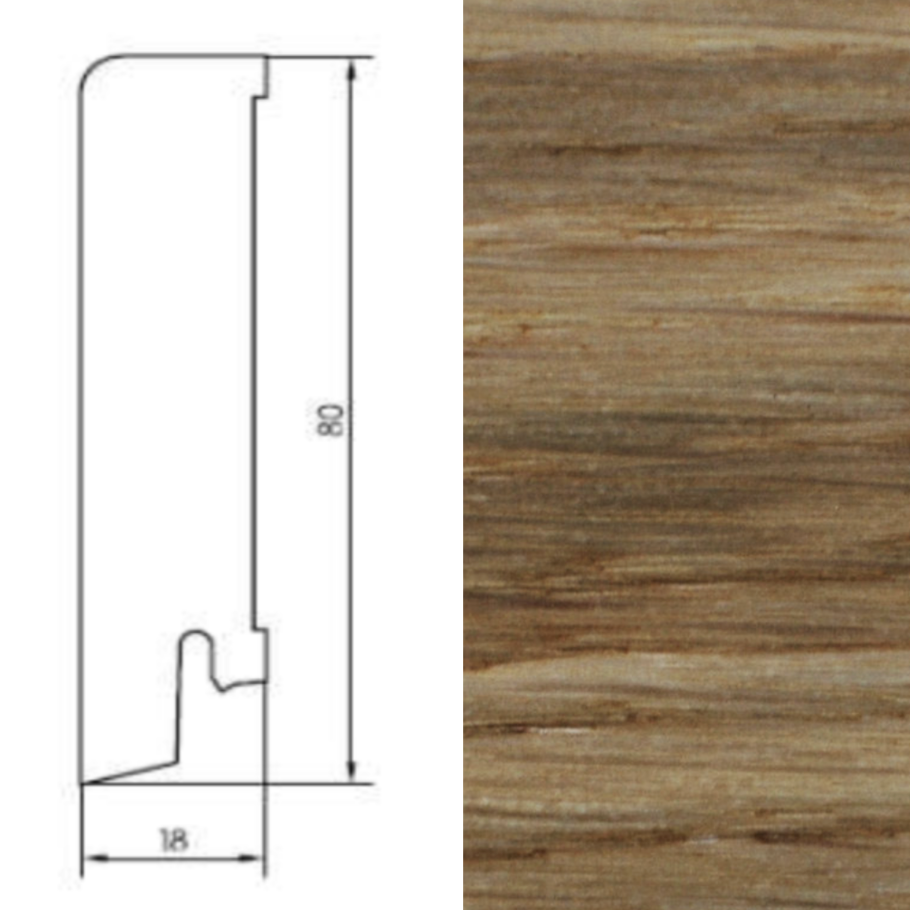 Drewniana listwa przypodłogowa lakierowana 80/18 (240 cm x 8 cm x 1,8 cm) Dąb Szczotka