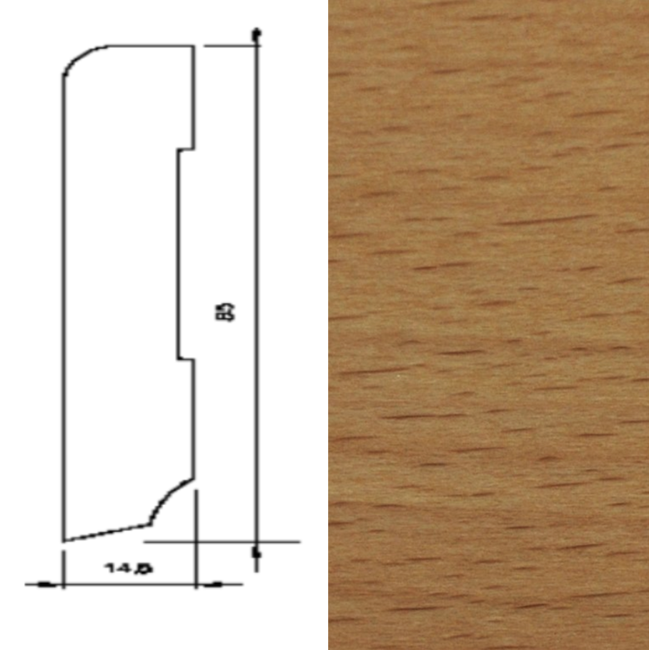 Drewniana listwa przypodłogowa lakierowana 60/16  (240 cm x 6 cm x 1,5 cm) Buk