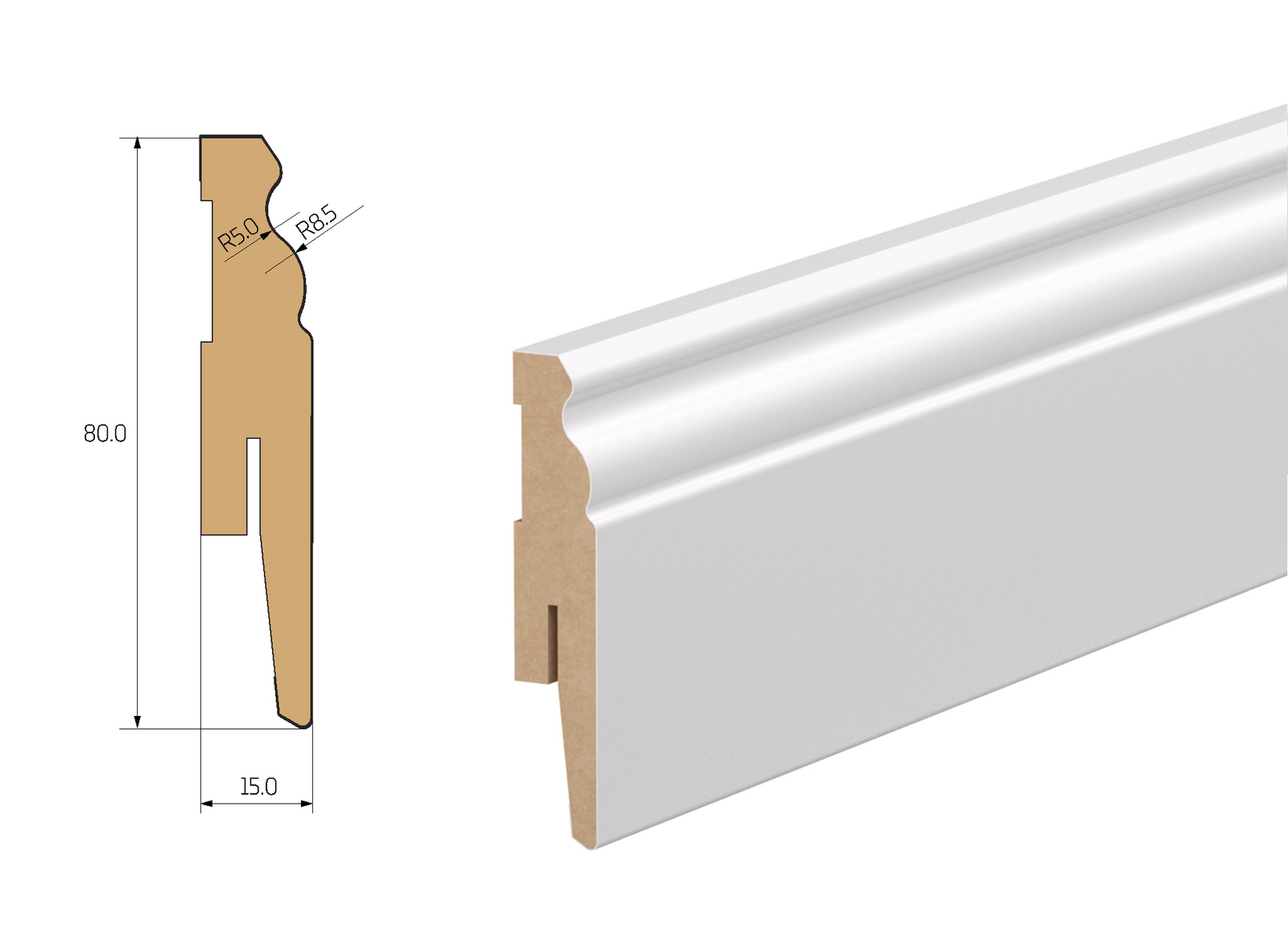 Listwa przypodłogowa MDF - ESTILO 8cm - Biała Premium