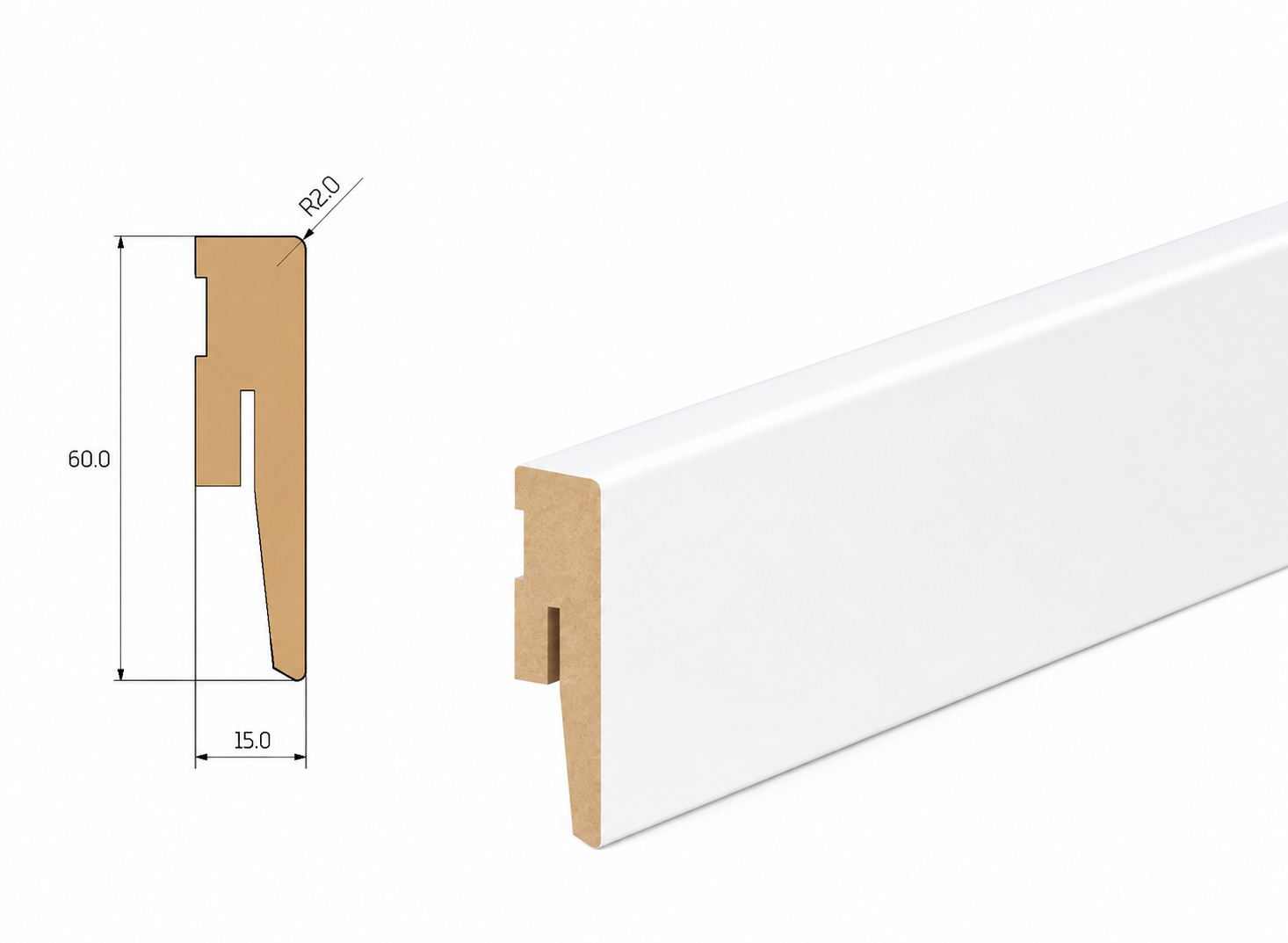 Listwa przypodłogowa MDF - PRIMA 6cm - Biała Premium