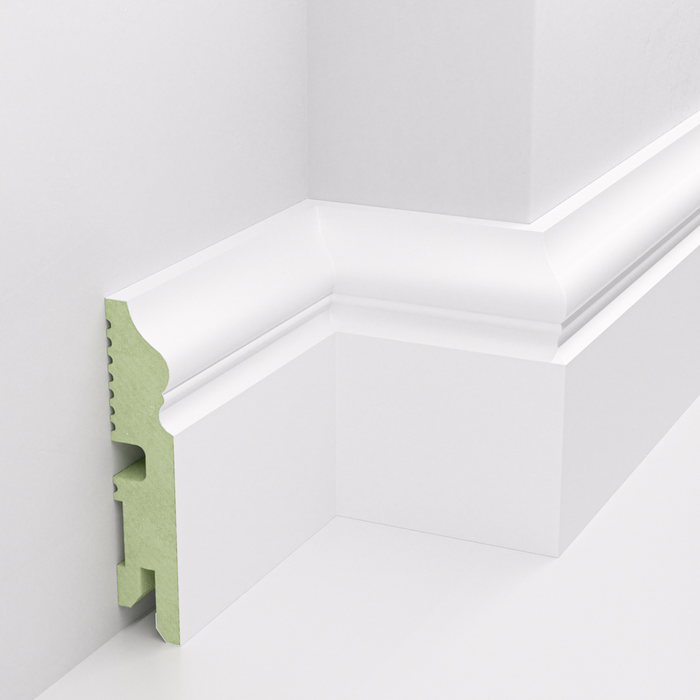 PRÓBKA 20 CM - Listwa przypodłogowa MDF lakierowana biała wilgocioodporna FOGE LB3 - 8cm