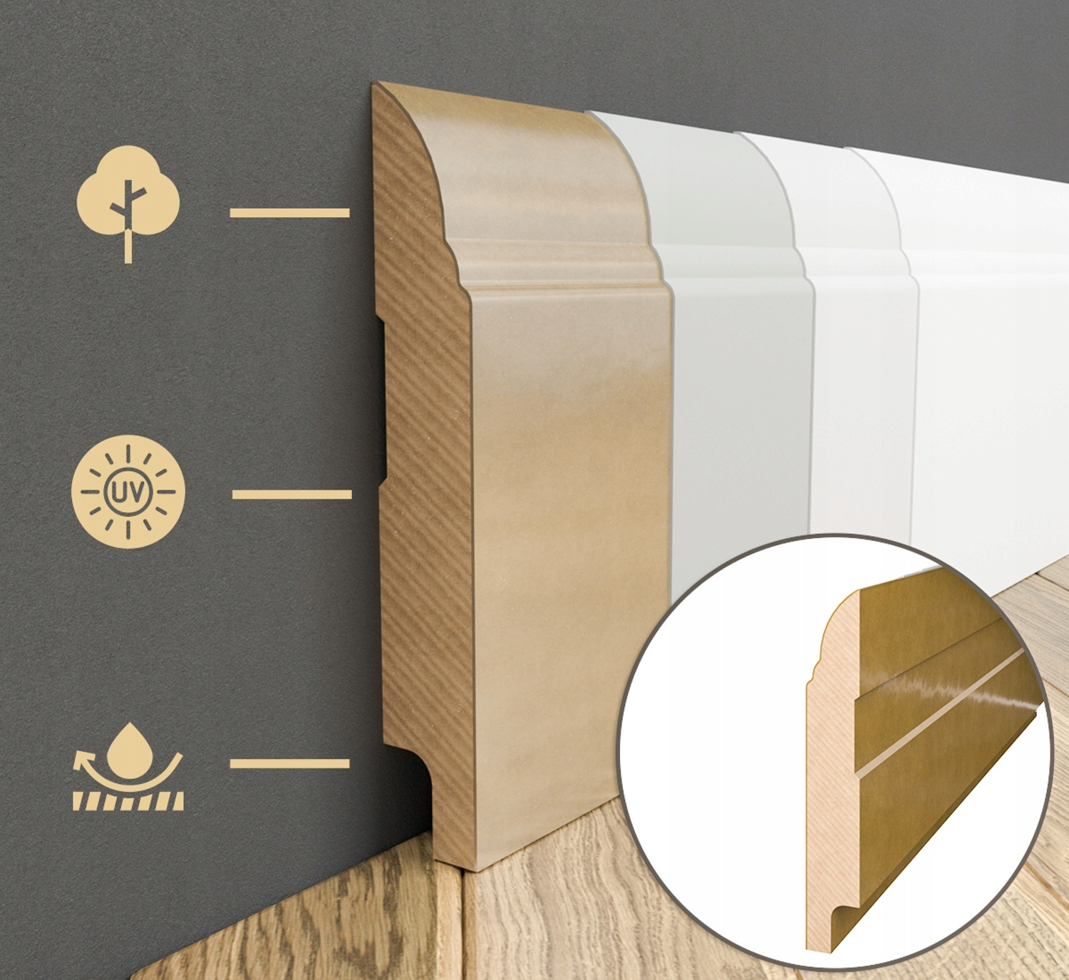 Listwa przypodłogowa MDF lakierowana biała z wodoodporną powłoką BELLA 8cm