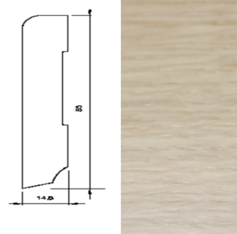 Drewniana listwa przypodłogowa olejowana 60/16 (240 cm x 6cm x 1,5 cm) Dąb Biały olej