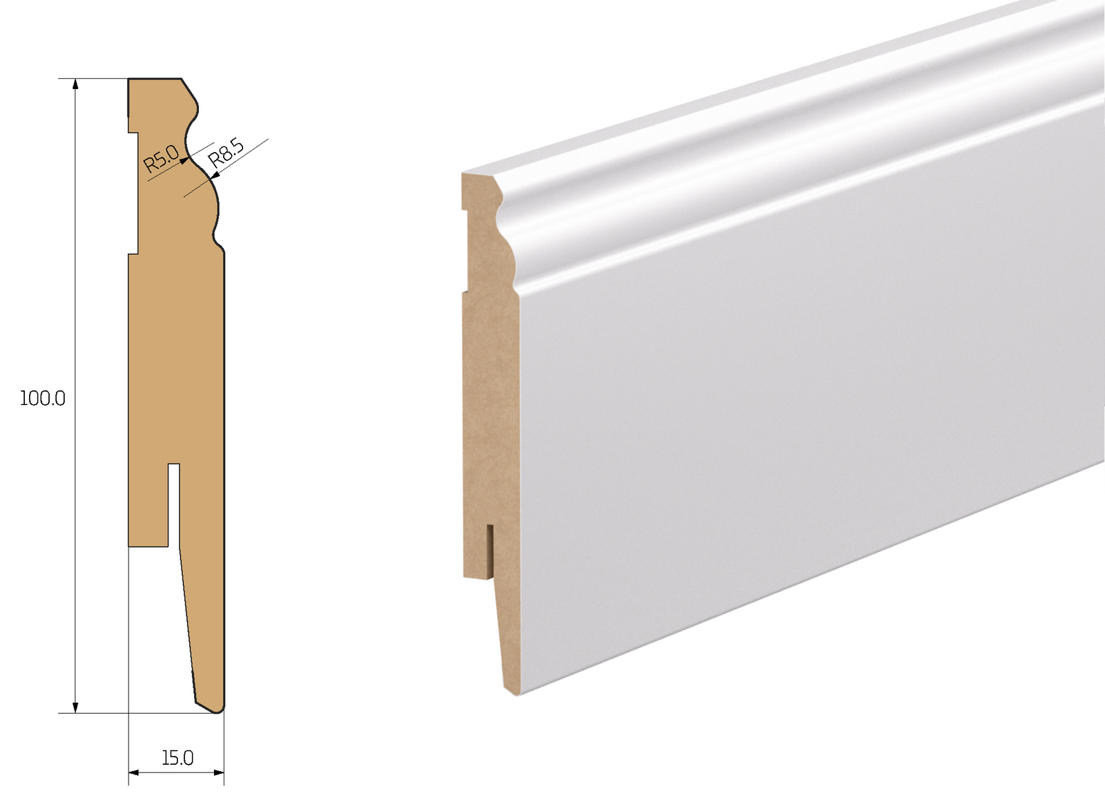 PRÓBKA 20 CM - Listwa przypodłogowa MDF - ESTILO 10cm - Biała Premium