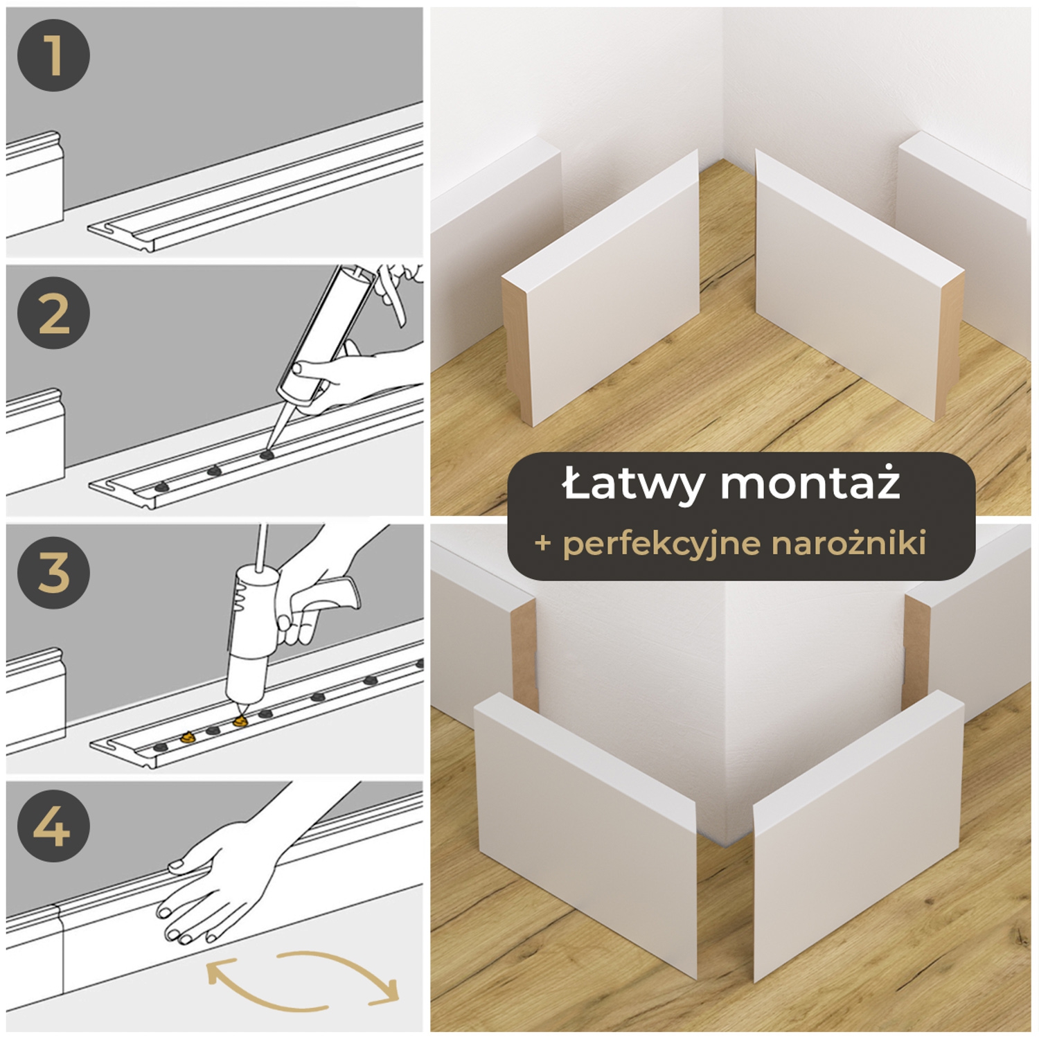 PRÓBKA 20 CM - Listwa przypodłogowa lakierowana biała, MDF wilgocioodporny, DUO 8cm