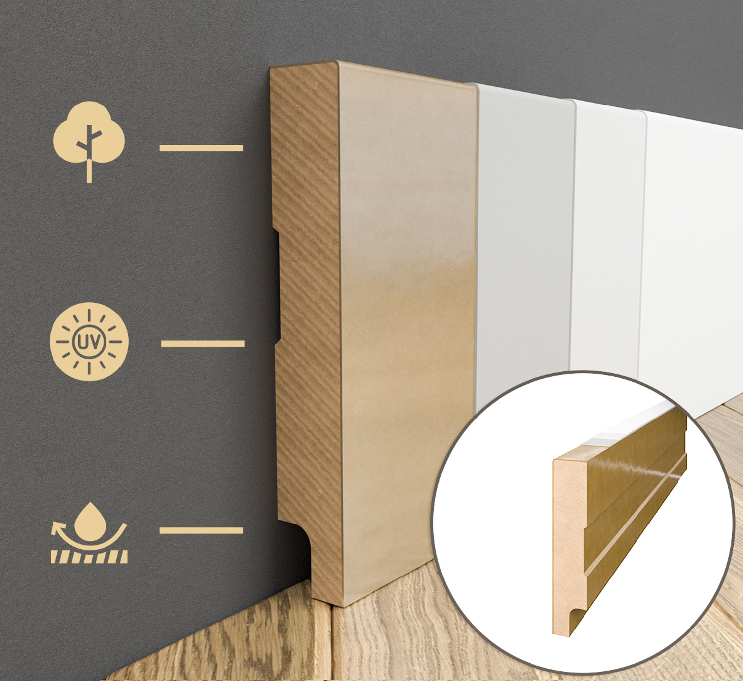 PRÓBKA 20 CM - Listwa przypodłogowa MDF lakierowana biała z wodoodporną powłoką PRIMA SLIM 8cm