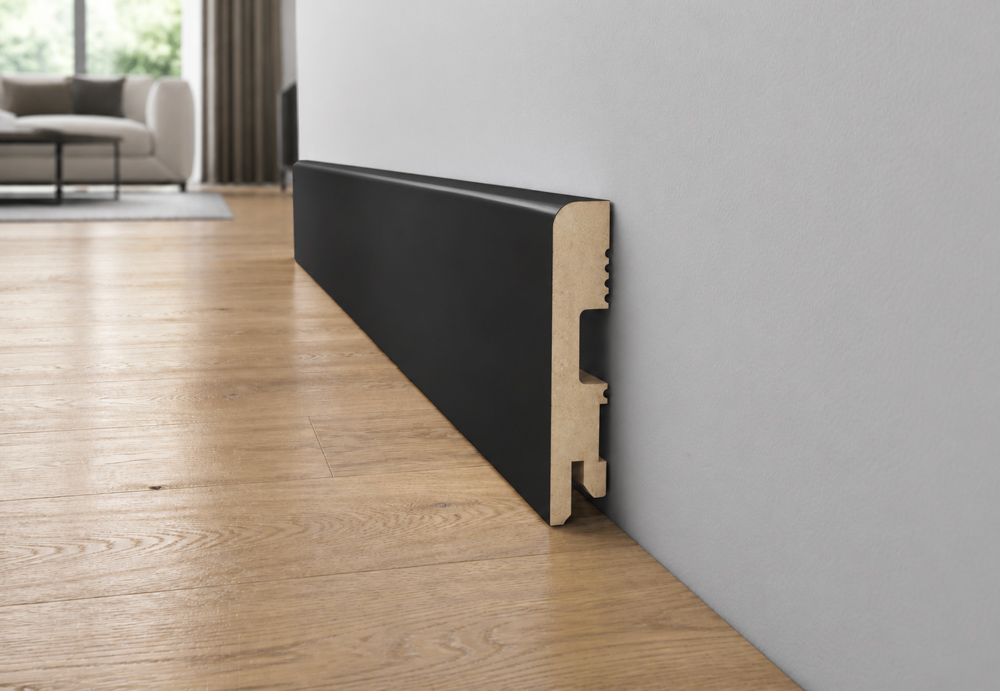Listwa przypodłogowa MDF lakierowana czarna RAL 9005 - FOGE LB1 - 8cm