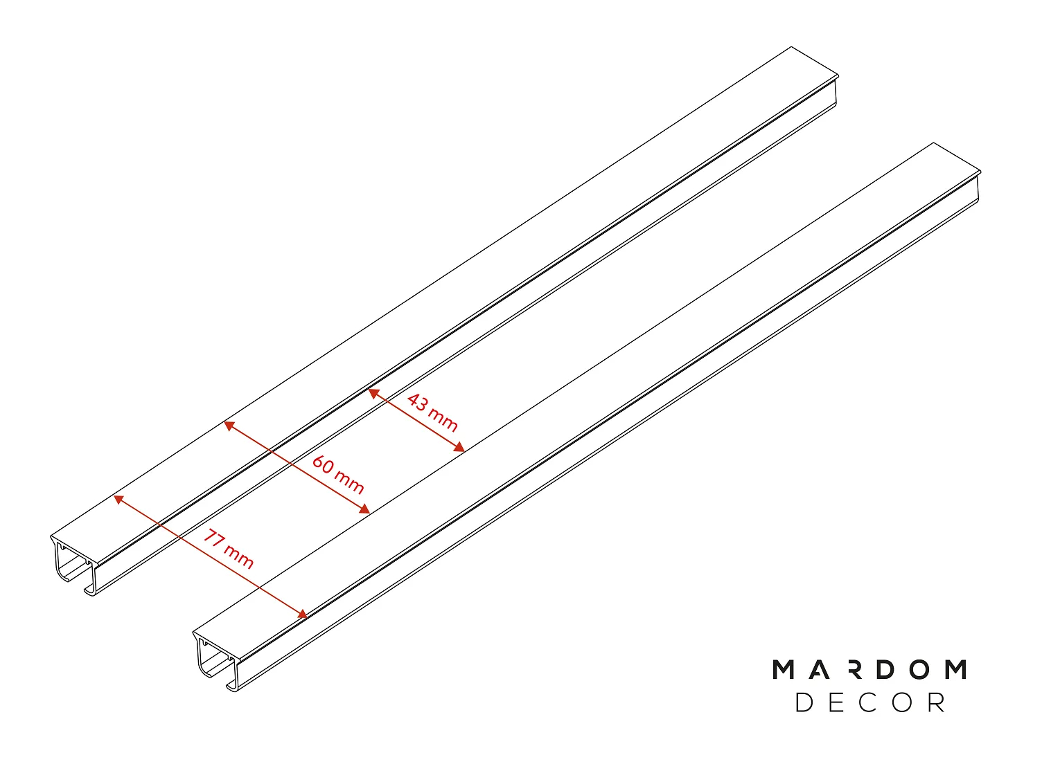 Zestaw karniszowy dwutorowy D150 z agrafkami o wymiarach 150 x 1.4 x 2 cm