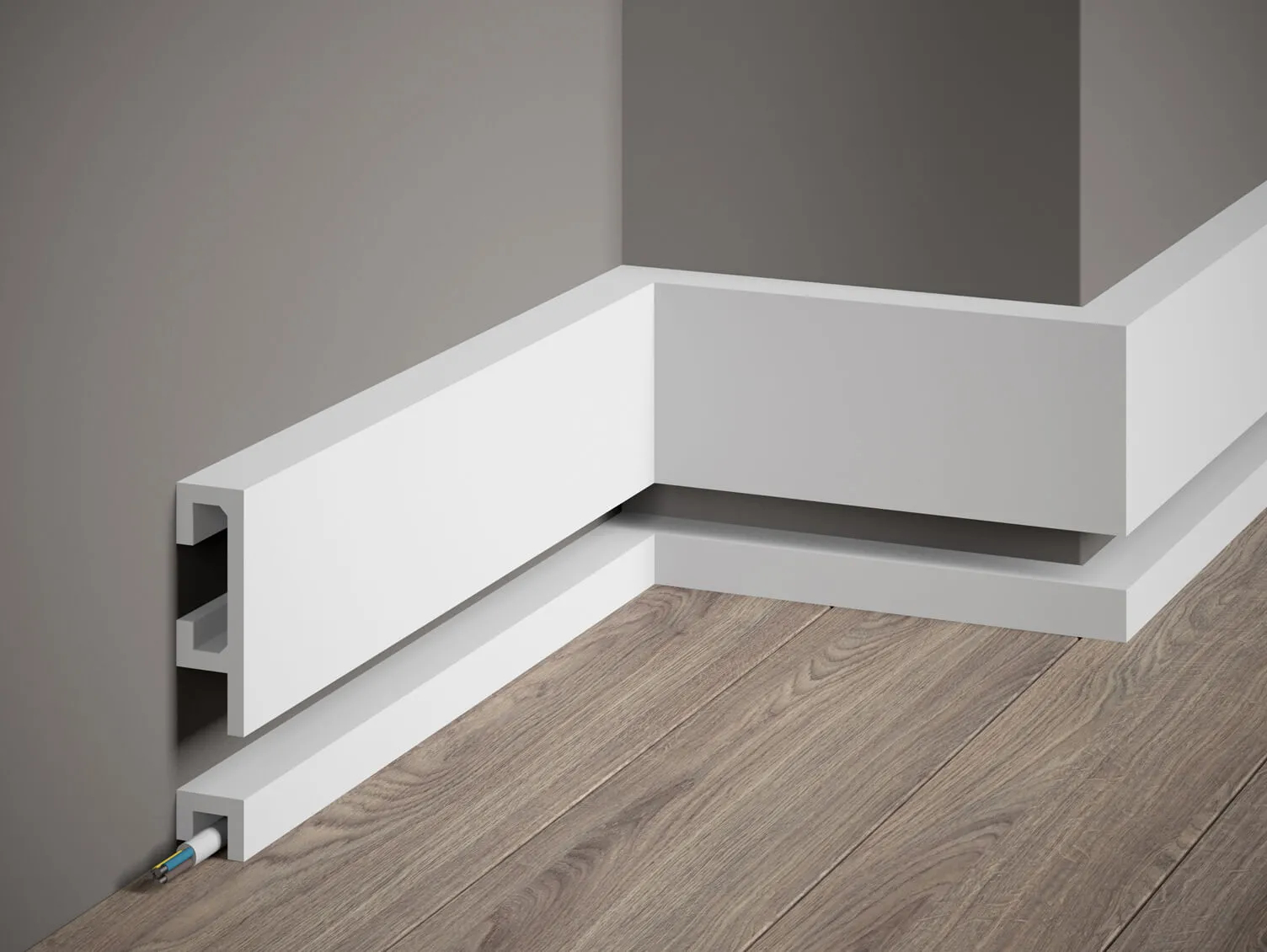 Listwa przypodłogowa QL019P biała RAL 9003 wym. 200 x 2.5 x 8 cm, z PolyForce