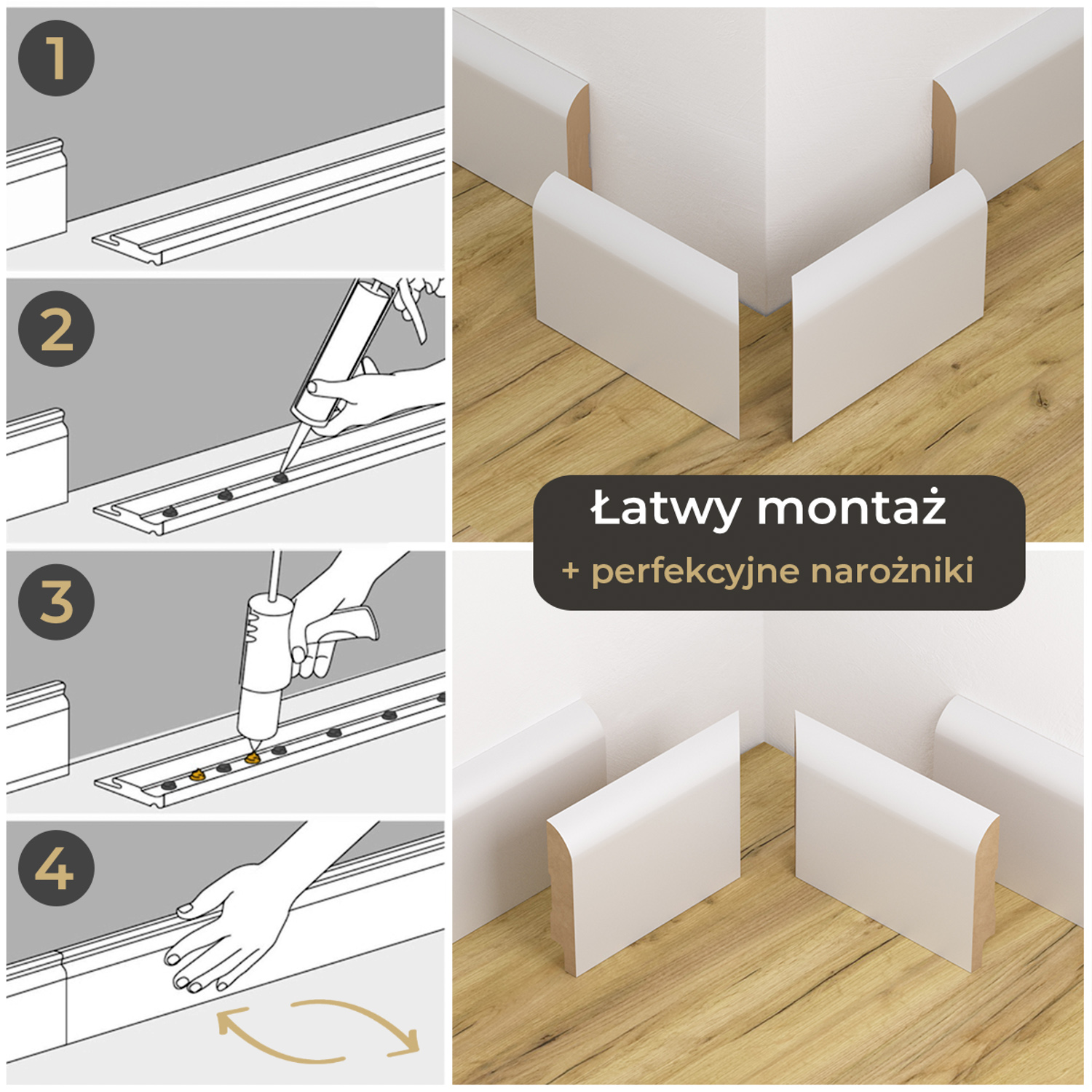 Listwa przypodłogowa MDF lakierowana biała z wodoodporną powłoką OTTO 10cm