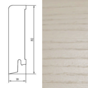 Drewniana listwa przypodłogowa olejowana 80/18 (240 cm x 8 cm x 1,8 cm) Jesion Biały olej
