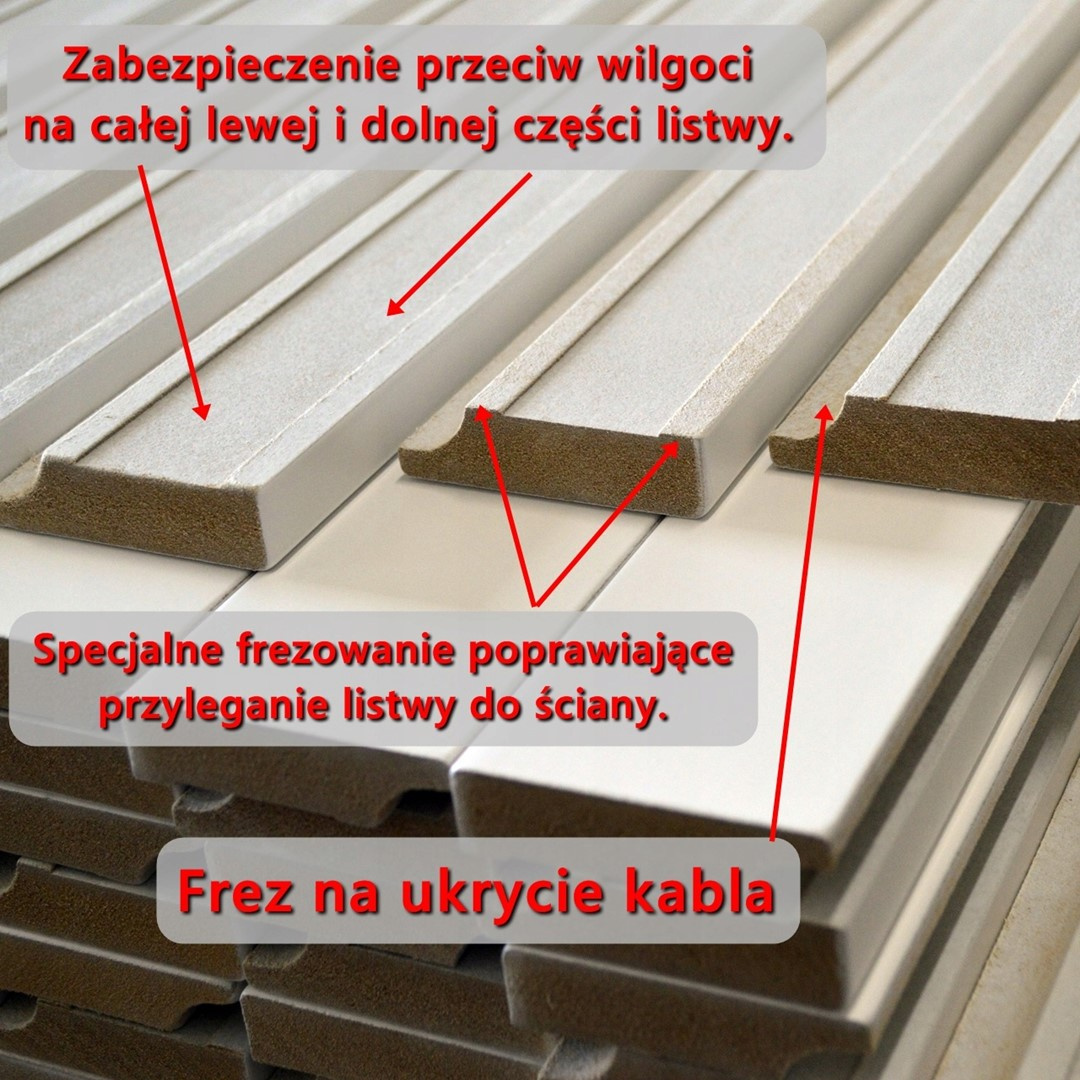 Listwa przypodłogowa MDF STD F6 biała lakierowana półmat (244 cm x 8 cm x 1,6 cm) zabezpieczona przeciwwilgociowo