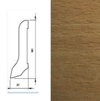 Drewniana listwa przypodłogowa lakierowana 60/22  (240 cm x 6 cm x 2,1 cm) Buk Jasny
