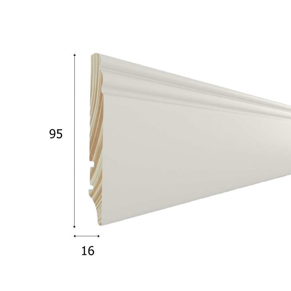 Listwa przypodłogowa drewniana PW95 P9H27362A (220 cm x 9,5 cm x 1,6 cm) iglaste lakierowane białe półmatowe