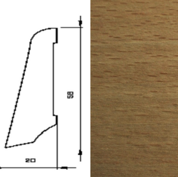 Drewniana listwa przypodłogowa lakierowana 58/20  (240 cm x 5,8 cm x 2 cm) Buk Jasny