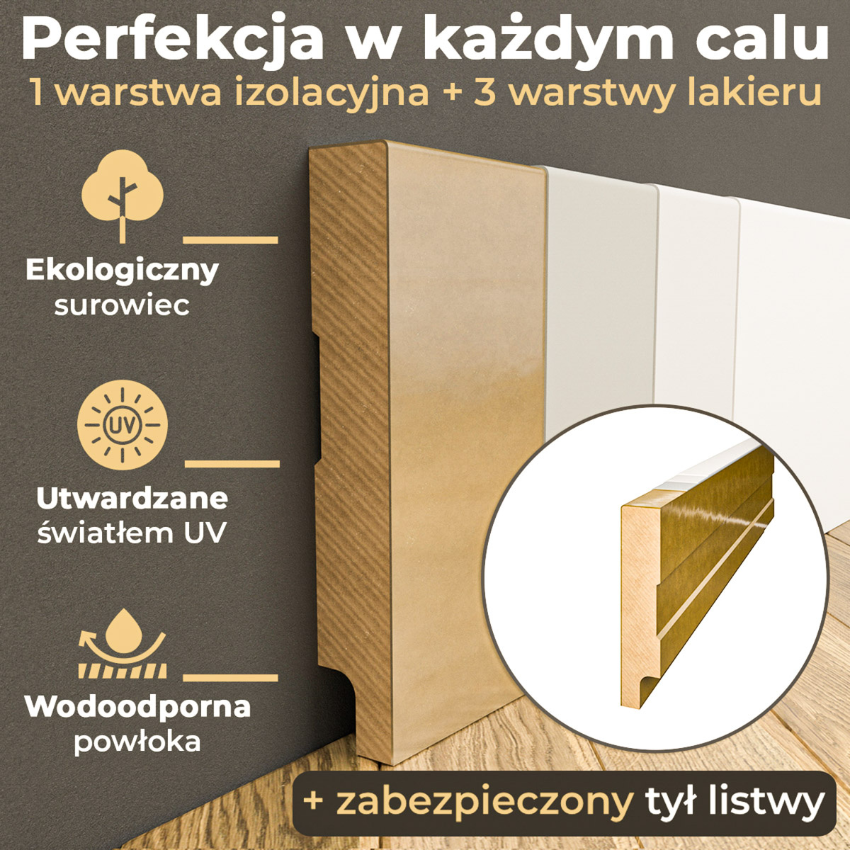 Listwa przypodłogowa MDF lakierowana biała z wodoodporną powłoką PRIMA SLIM 8cm