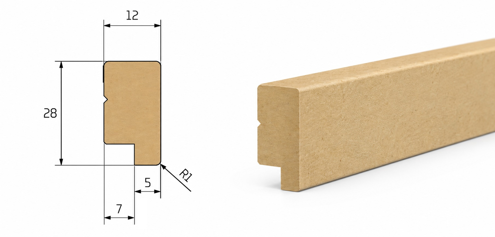 PRÓBKA 20 CM - Listwa wieńcząca do boazerii ściennej do malowania PLANO XL