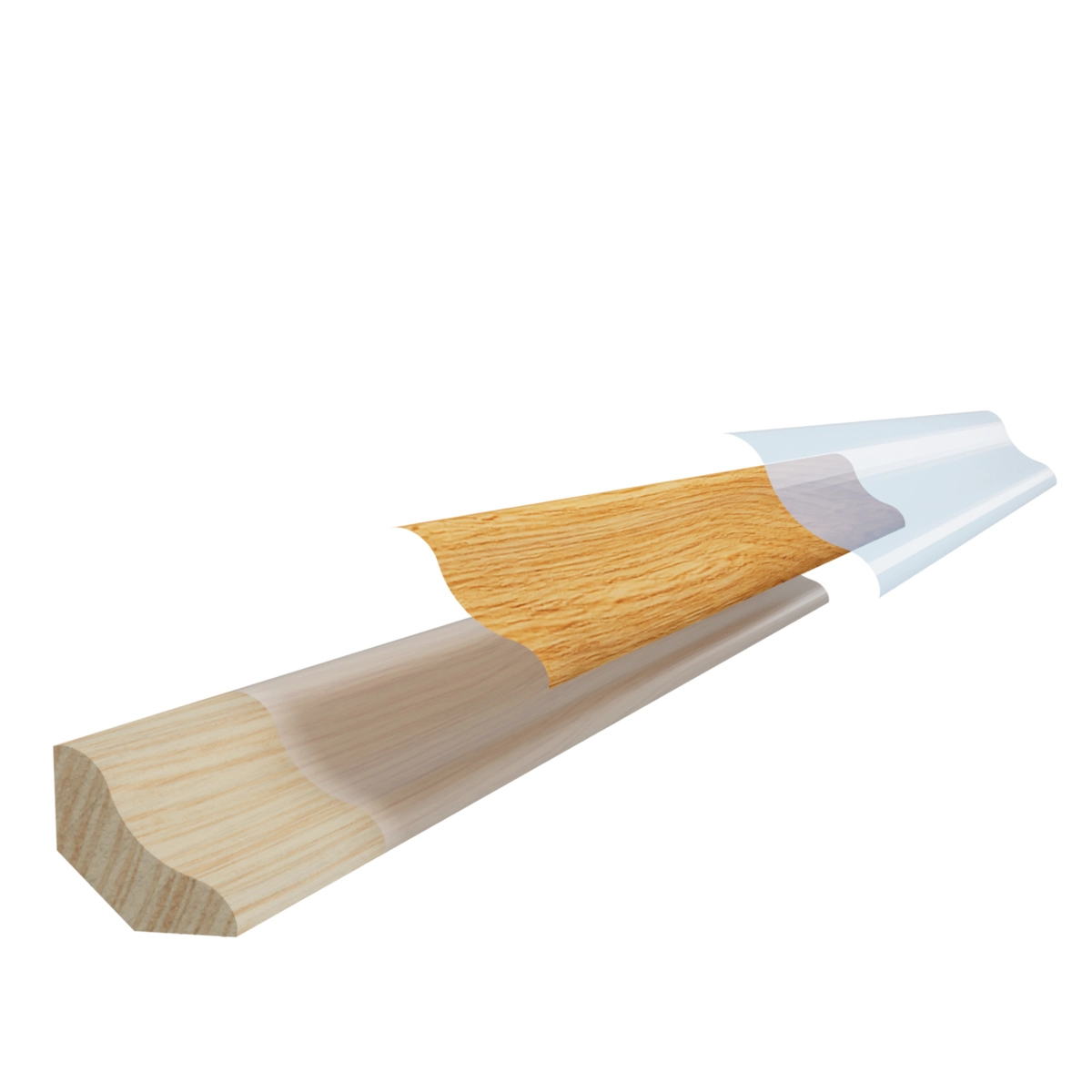 PRÓBKA 20 CM - Ćwierćwałek drewniany wklęsły 26x26 mm - dąb lakierowany