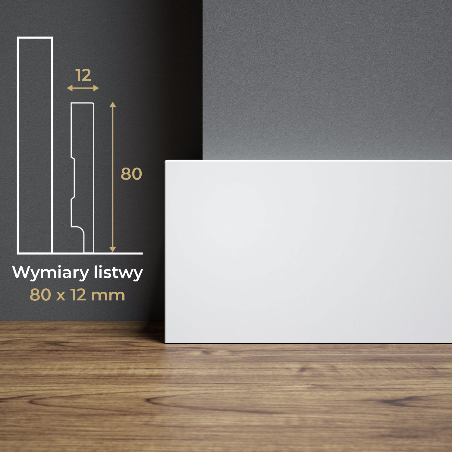 PRÓBKA 20 CM - Listwa przypodłogowa MDF lakierowana biała z wodoodporną powłoką PRIMA SLIM 8cm