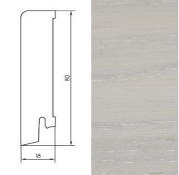Drewniana listwa przypodłogowa lakierowana 80/18 (240 cm x 8 cm x 1,8 cm) Dąb Biały lakier