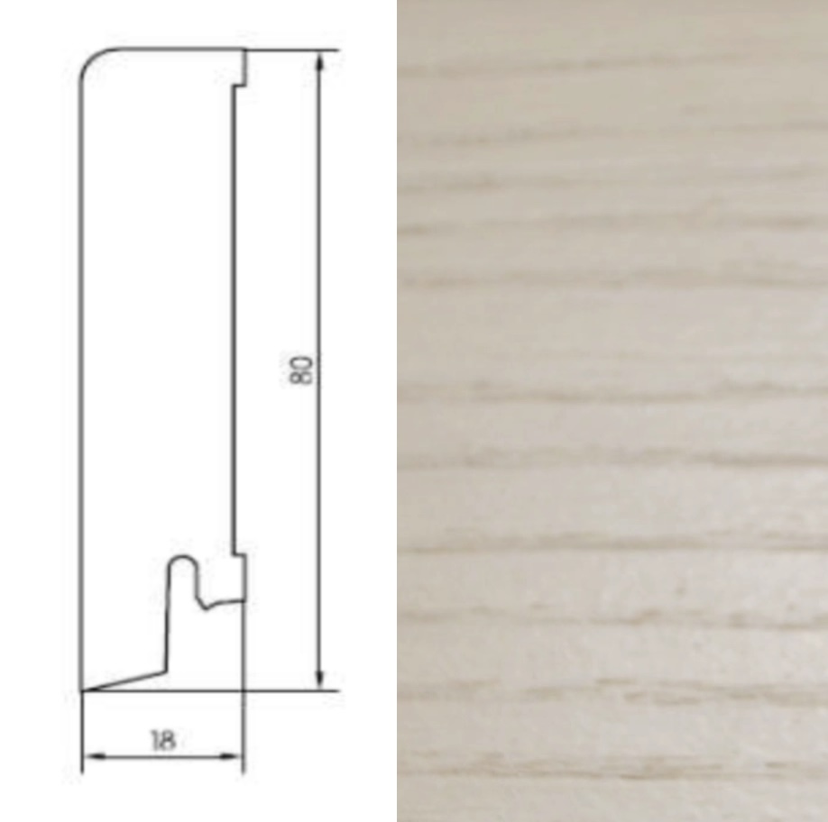 Drewniana listwa przypodłogowa olejowana 80/18 (240 cm x 8 cm x 1,8 cm) Jesion Biały olej