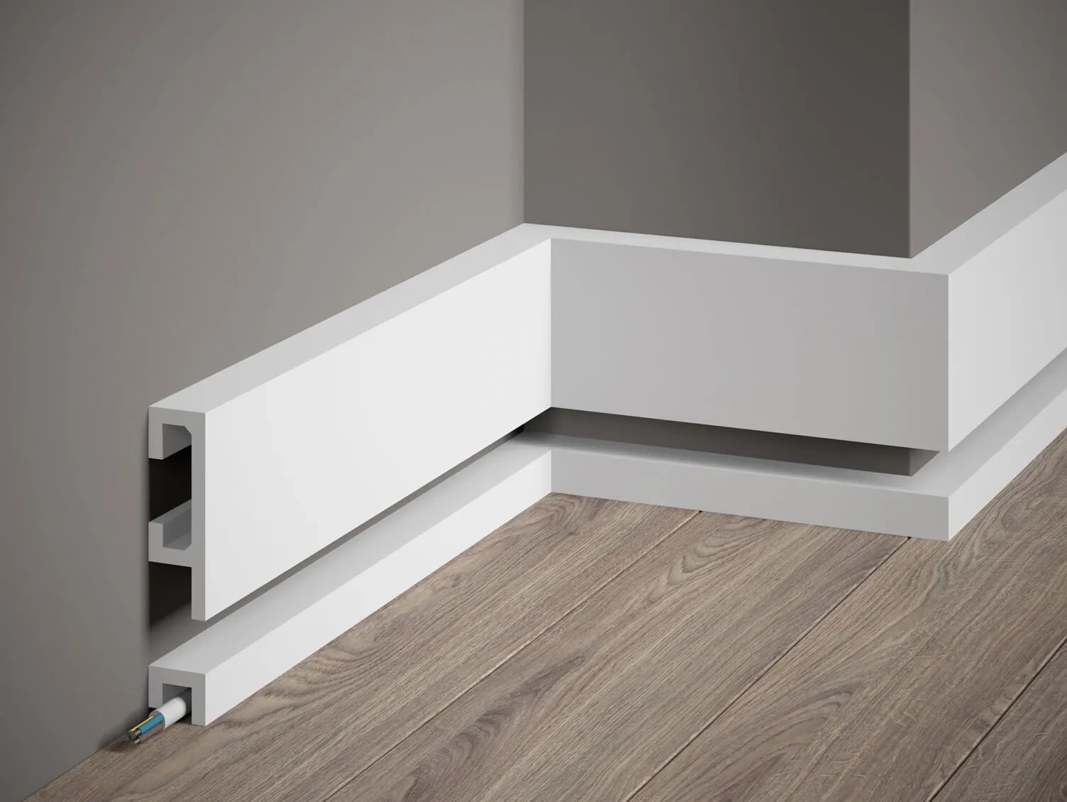 Listwa przypodłogowa QL019P biała RAL 9003 wym. 200 x 2.5 x 8 cm, z PolyForce