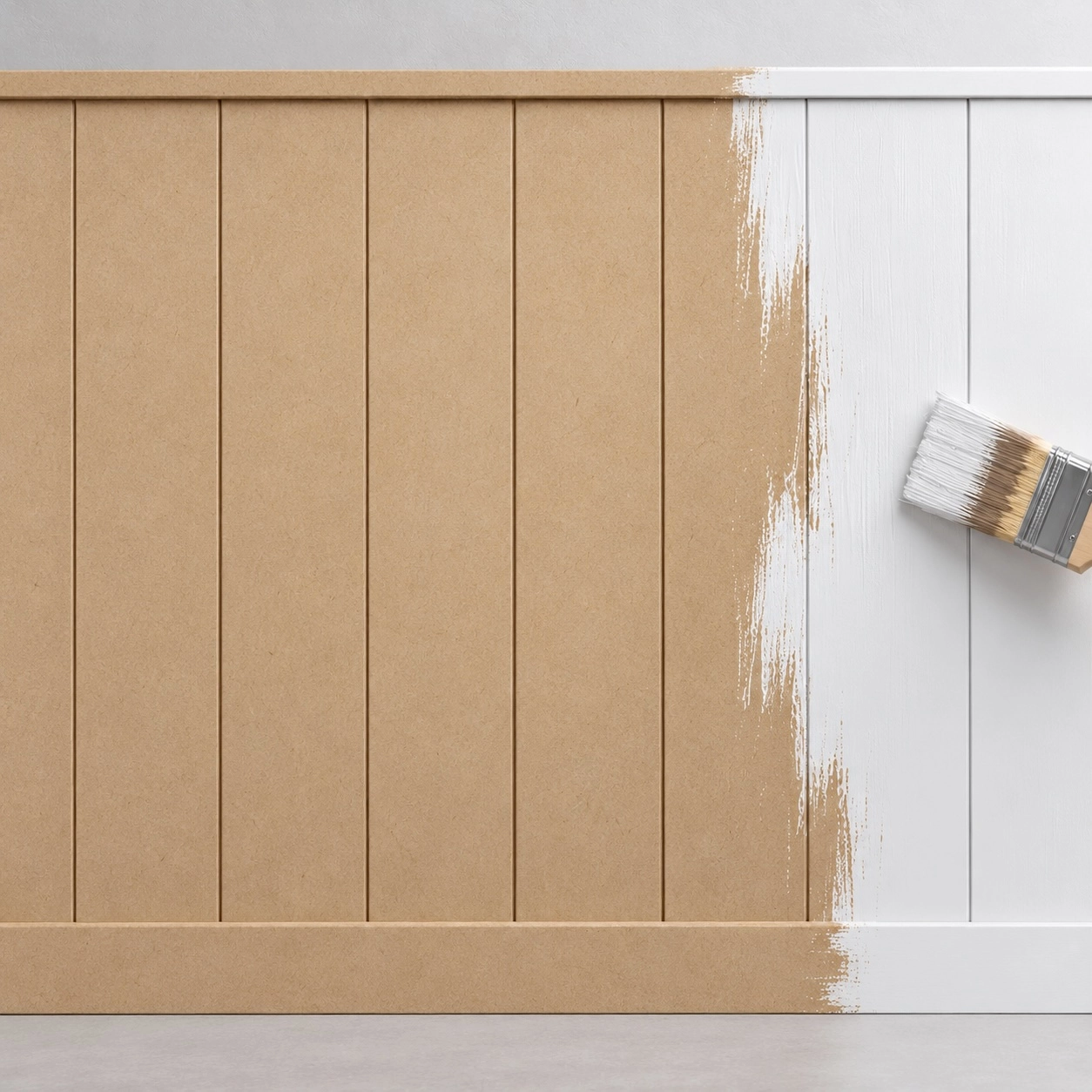 Boazeria LOFT z surowego MDF – komplet listew ściennych do samodzielnego malowania.