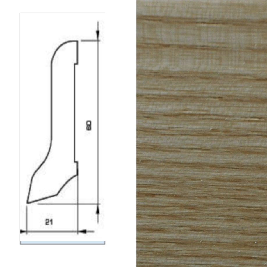 Drewniana listwa przypodłogowa lakierowana 60/22 (240 cm x 6 cm x 2,1 cm) Jesion