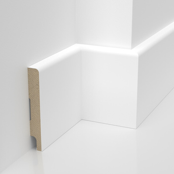 PRÓBKA 20 CM - Listwa przypodłogowa MDF lakierowana biała z wodoodporną powłoką TRIO SLIM 8cm