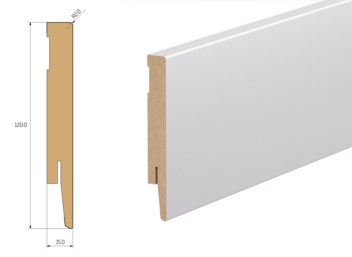 PRÓBKA 20 CM - Listwa przypodłogowa MDF - MX-PRIMA 12cm - Biała Premium