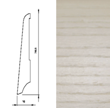 Drewniana listwa przypodłogowa olejowana KS80 (240 cm x 7,9 cm x 1,6 cm) Jesion Biały olej